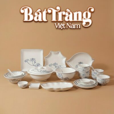 Bộ bát đĩa Bát Tràng men sứ trắng hoạ tiết sen nhã thịnh soạn BD-77 - Ảnh đại diện