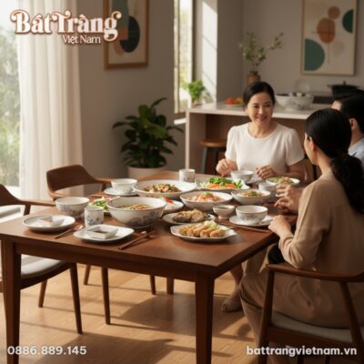 Một bữa cơm gia đình ấm cúng trong không gian b...