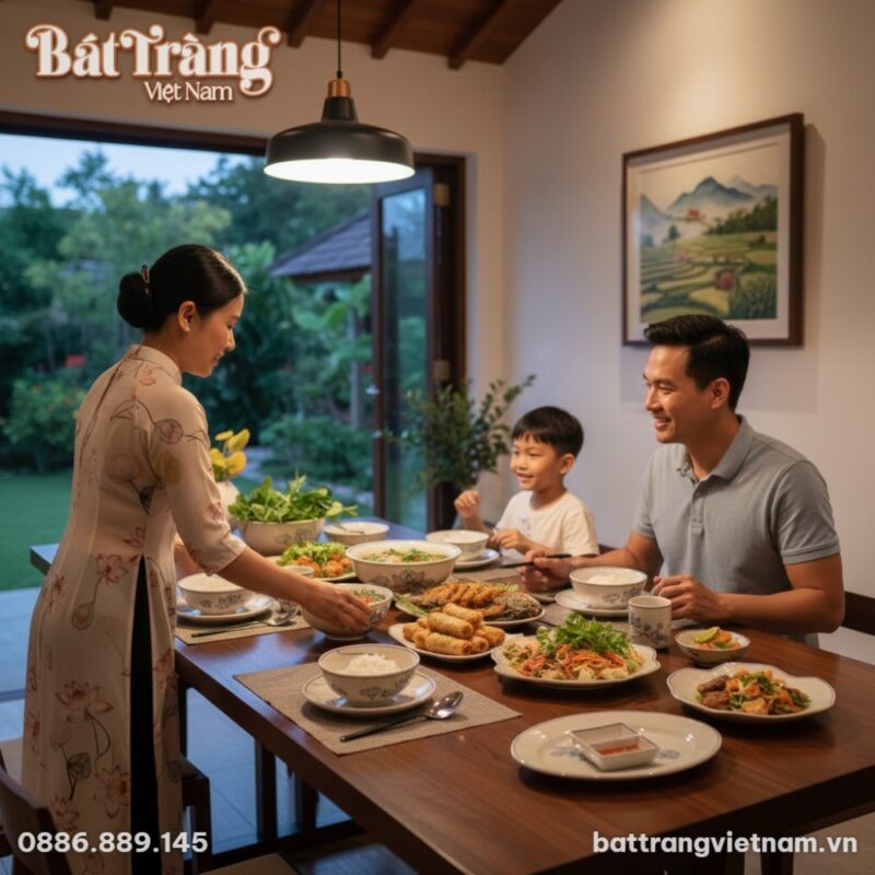 Một bàn tiệc chay tinh tế được bày biện trong k...