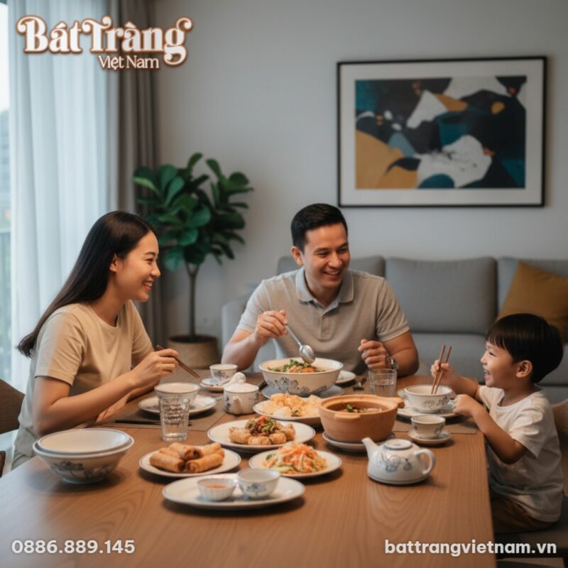 Bữa cơm gia đình ấm cúng với bộ bát đĩa Bát Trà...