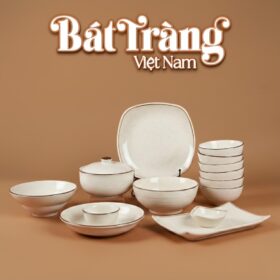 Bộ bát đĩa men sứ trắng An Cư Tứ Thực BD-51