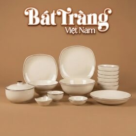 Bộ bát đĩa men sứ trắng Lục Gia Sum Thực BD-49