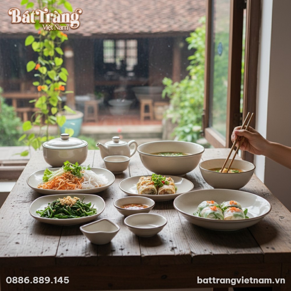 Một góc bàn gỗ mộc tại quán cà phê/nhà hàng pho...