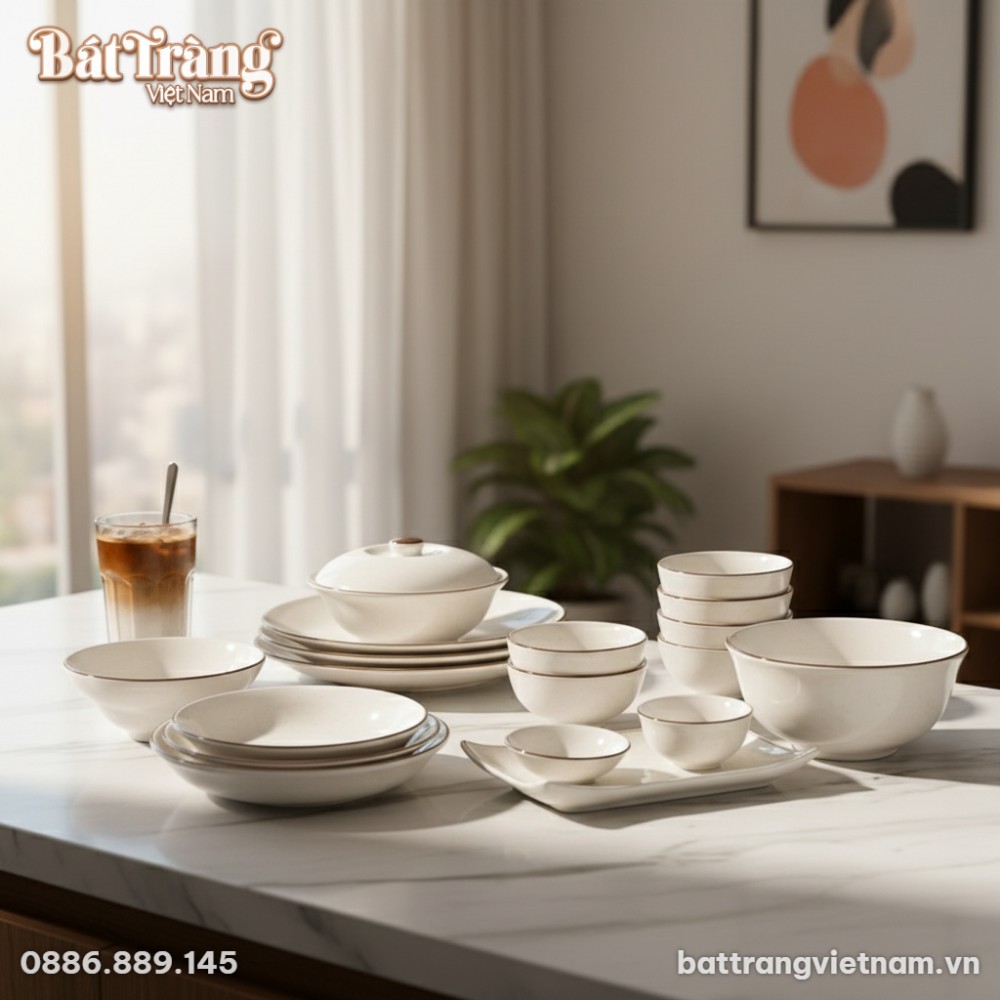 Các loại đĩa và tô với độ sâu khác nhau, sẵn sàng cho mọi món ăn từ khai vị đến món chính.