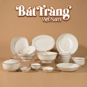 Bộ bát đĩa men sứ trắng Phúc Gia Hưng Thịnh BD-52