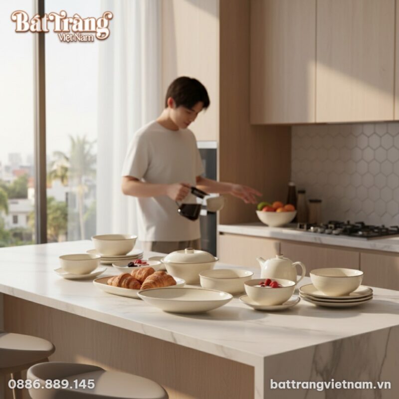 Một cặp đôi trẻ Việt Nam đang chuẩn bị bữa sáng...