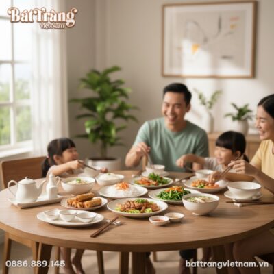 Một gia đình Việt Nam hiện đại quây quần bên mâ...