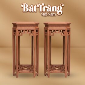 Cặp đôn gỗ hương dáng lục giác chạm triện hoa văn cổ BT-ĐG09