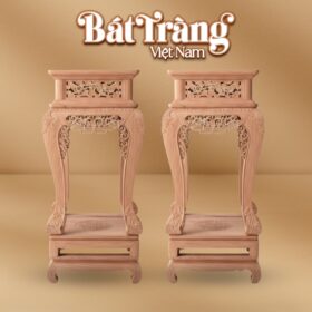 Cặp đôn gỗ mộc dáng vuông chân cong khắc hoa lá tây 2 tầng BT-ĐG11