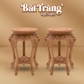 Cặp đôn tròn gỗ mộc chân cong yếm khắc hoa cách điệu BT-ĐG13