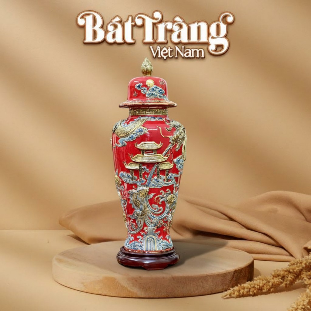 Choé phong thuỷ Cá chép vượt Vũ Môn hoá Rồng H80 màu đỏ BT_LCT01