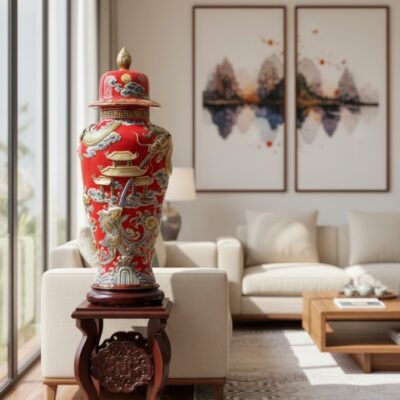 Choé phong thủy Cá chép vượt Vũ Môn cao 80cm me...