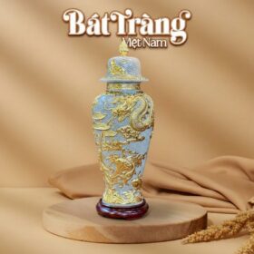 Choé phong thuỷ Cá chép vượt Vũ Môn hoá Rồng H80 men rạn BT-CPT01