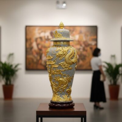 Cận cảnh chóe phong thuỷ men rạn cao 80cm, đặt ...