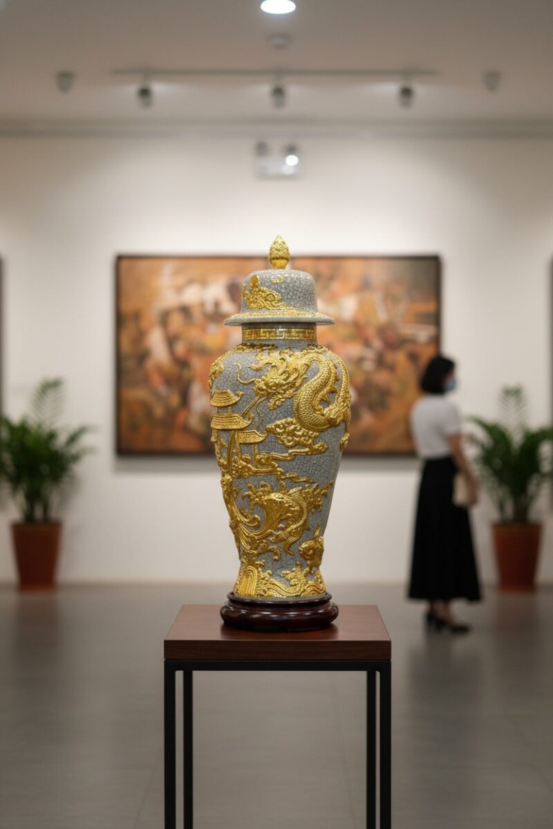 Cận cảnh chóe phong thuỷ men rạn cao 80cm, đặt ...