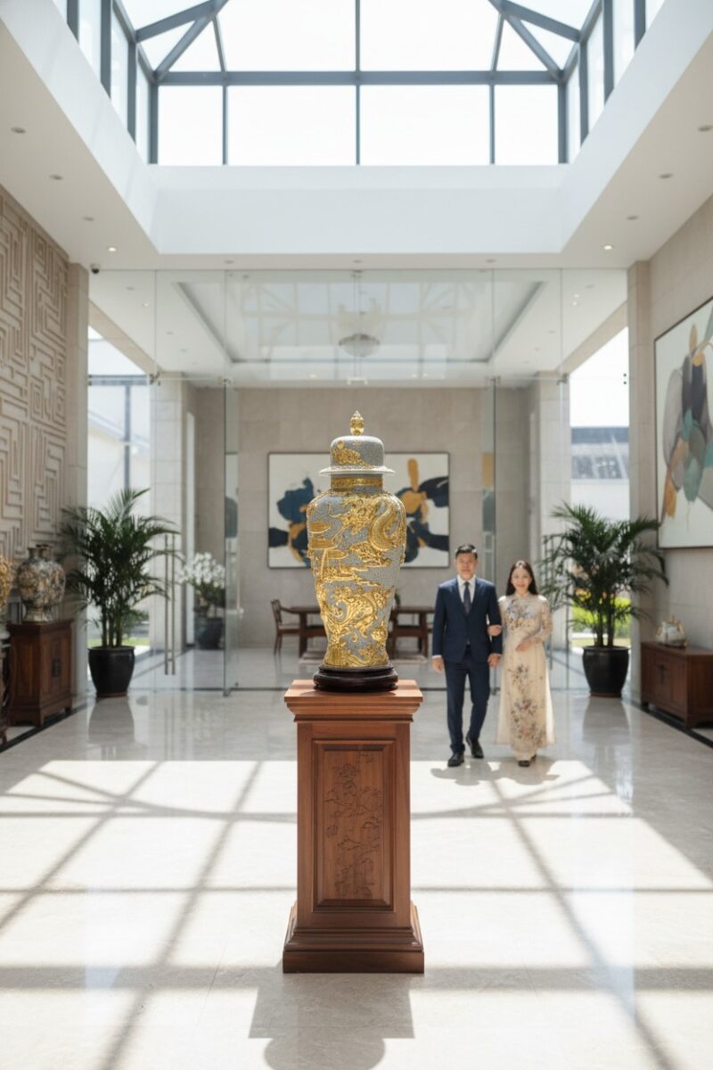 Choé phong thuỷ men rạn cao 80cm, đặt trên đôn ...