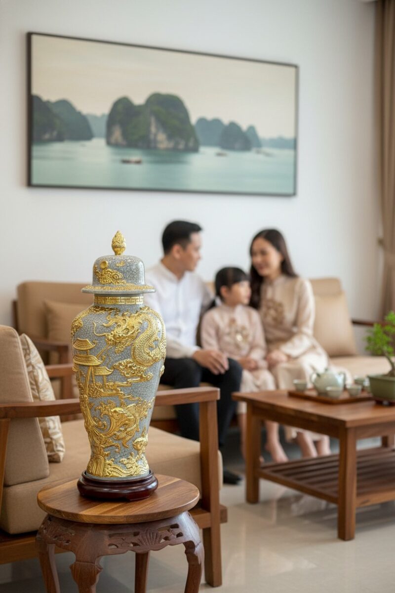 Choé phong thuỷ men rạn cao 80cm được đặt trang...