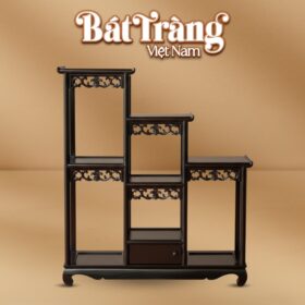 Kệ gỗ lim tam cấp trưng bày màu nâu đen cao 90cm BT-ĐG02