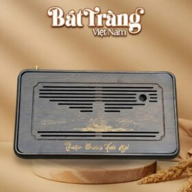 Khay đựng bộ trà gỗ tre khắc họa tiết thư pháp Thuận Buồm Xuôi Gió BT-KDT06