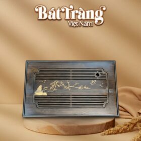 Khay tre đựng trà khắc họa tiết Cổ Thụ Nghênh Xuân 50x30x6cm BT-KDT04