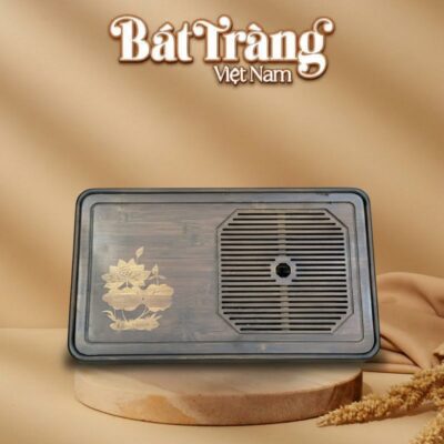 Khay đựng trà tre họa tiết hoa sen vàng 30x50x6cm BT-KDT01 - Ảnh đại diện