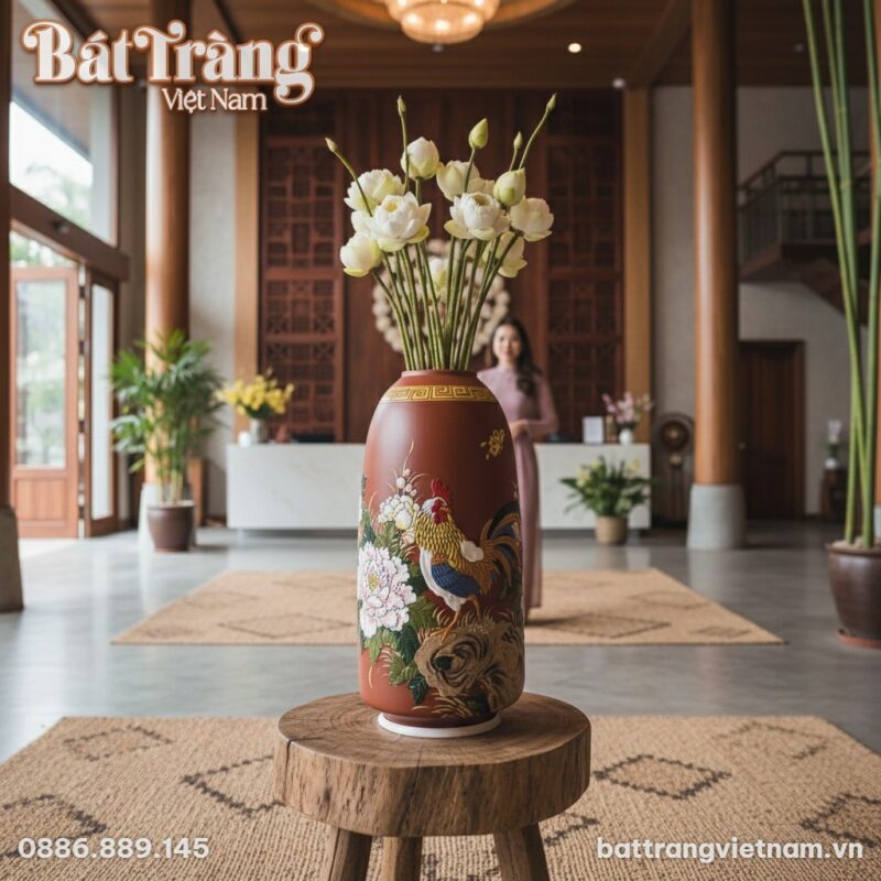 Cận cảnh lọ hoa Bát Tràng đất nung họa tiết kim... Cận cảnh lọ hoa Bát Tràng đất nung họa tiết kim...