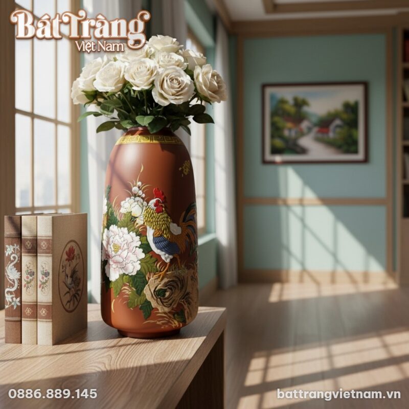 Lọ hoa gốm đất nung đặt trên kệ gỗ tự nhiên cùn... Lọ hoa gốm đất nung đặt trên kệ gỗ tự nhiên cùn...