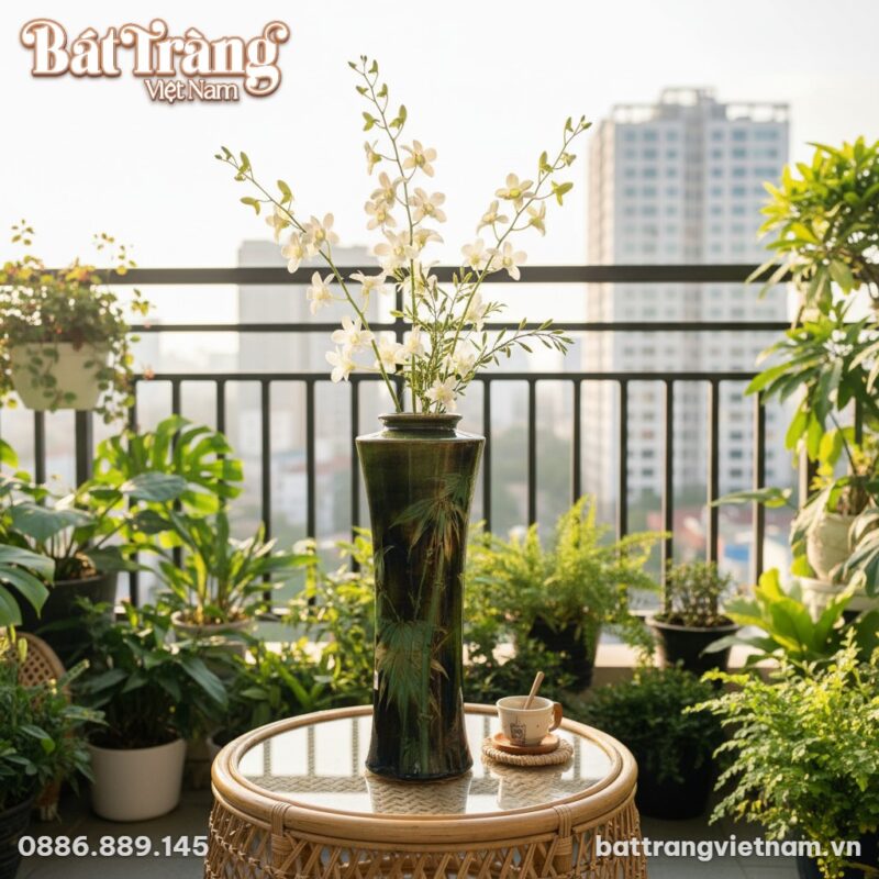 Lọ hoa Bát Tràng dáng trúc 44cm men hỏa biến xa...
