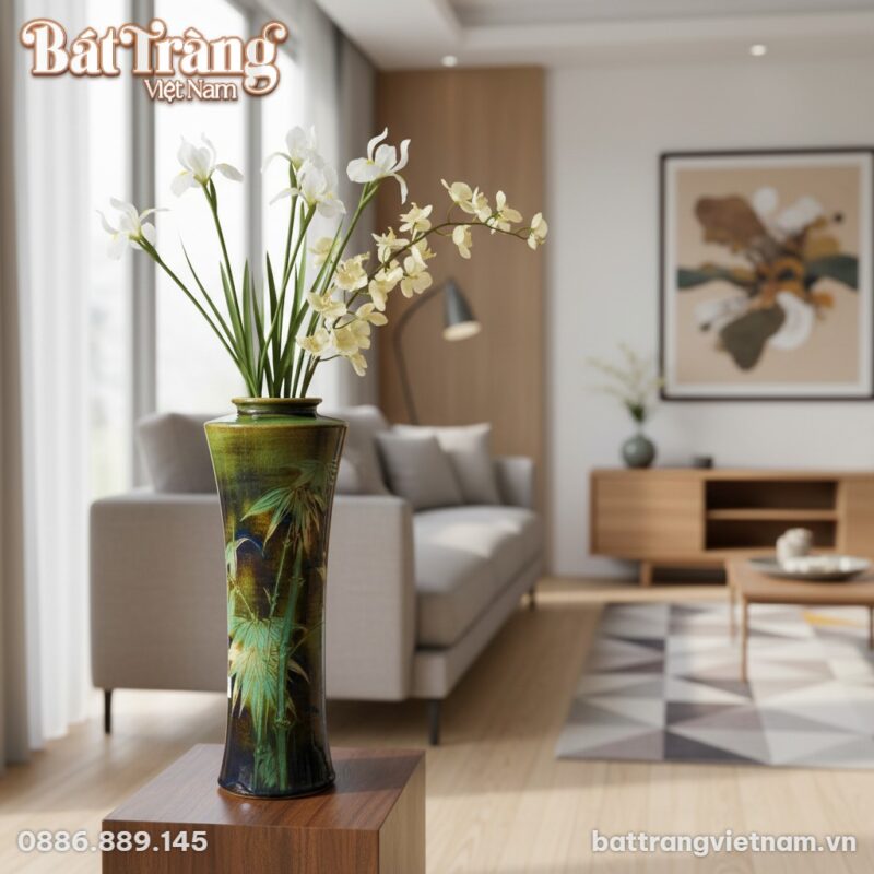 Lọ hoa Bát Tràng dáng trúc 44cm men hỏa biến xa...