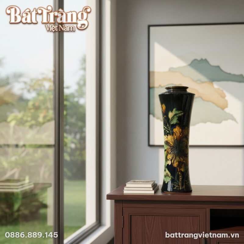 Lọ hoa Bát Tràng men đen dáng trúc cao 44cm đặt... Lọ hoa Bát Tràng men đen dáng trúc cao 44cm đặt...