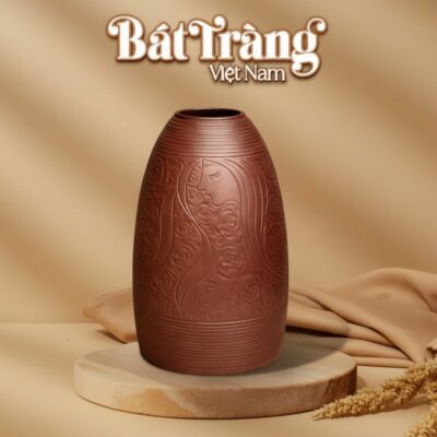 Lọ hoa dáng chuông hoạ tiết cô gái men nâu trầm Bát Tràng BT_LH55 - Ảnh đại diện