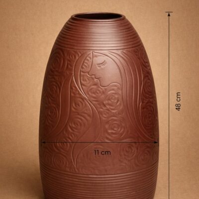 Kích thước Lọ hoa dáng chuông hoạ tiết cô gái men nâu trầm Bát Tràng BT_LH55