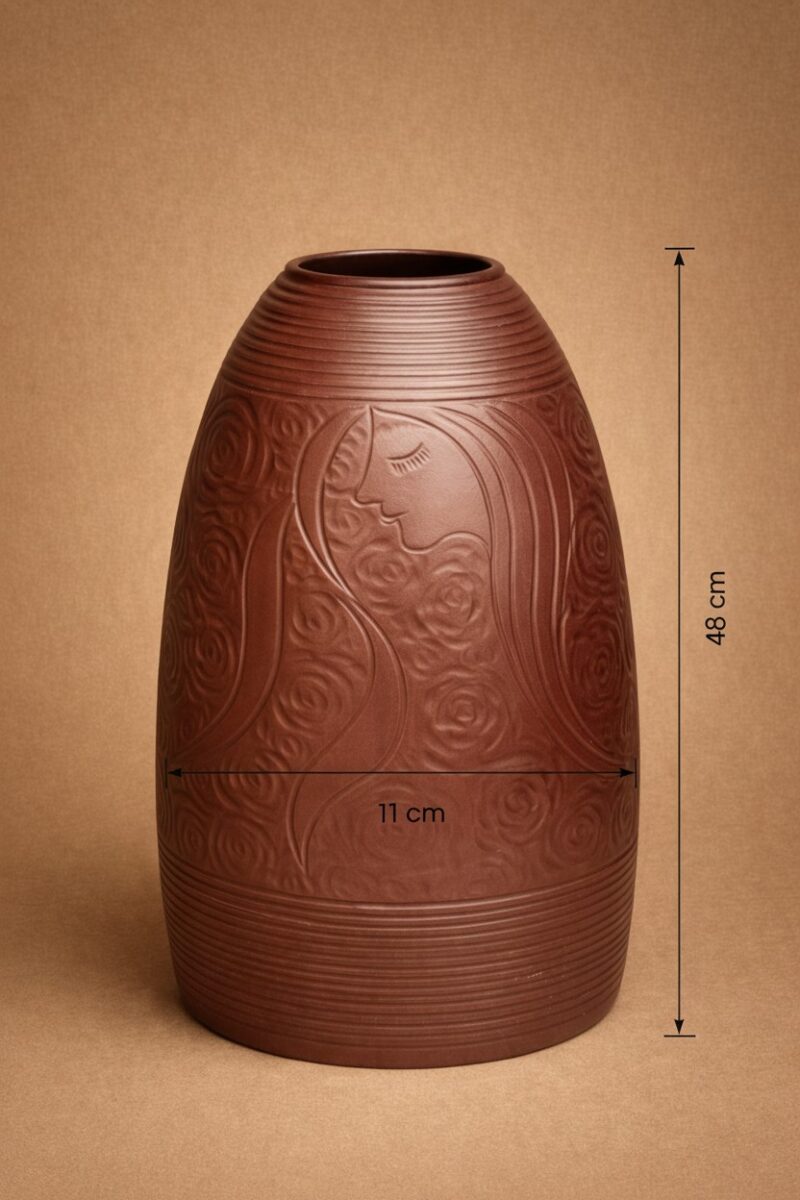 Kích thước Lọ hoa dáng chuông hoạ tiết cô gái men nâu trầm Bát Tràng BT_LH55