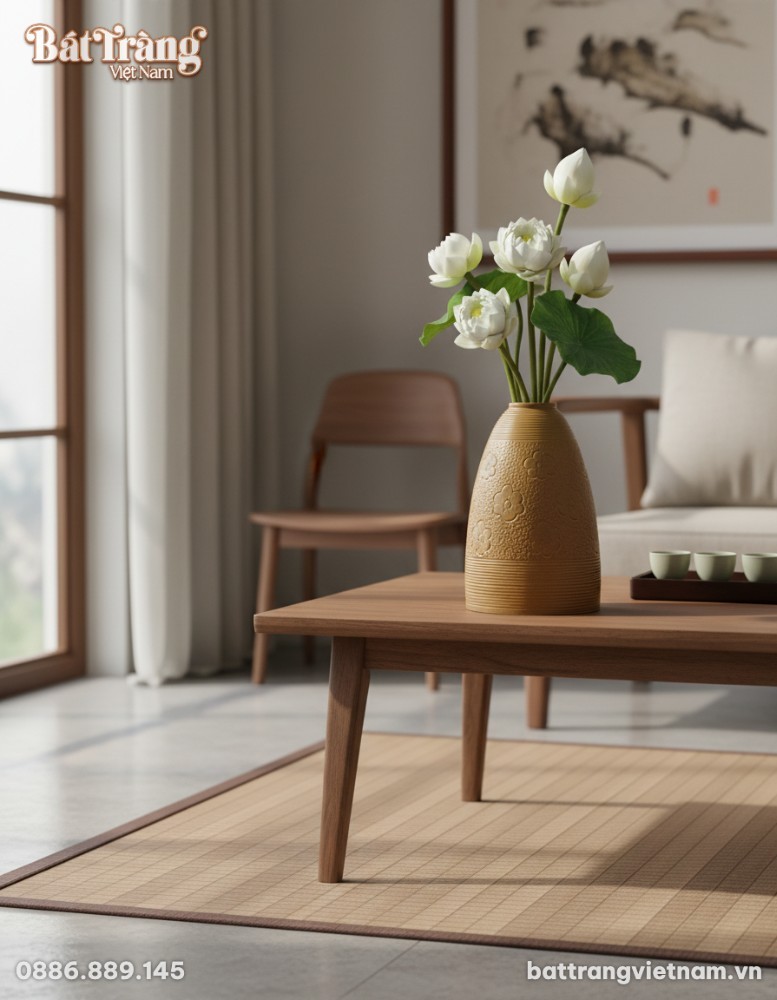 Một lọ hoa gốm B&aacute;t Tr&agrave;ng d&aacute;ng chu&ocirc;ng cao 48cm, ...