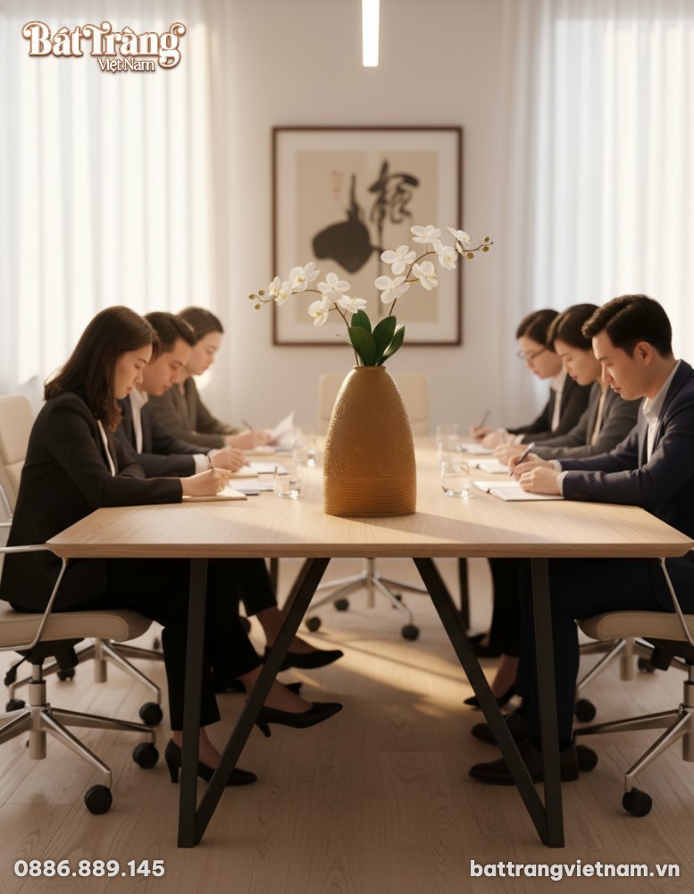 Một lọ hoa gốm B&aacute;t Tr&agrave;ng men n&acirc;u ấm &aacute;p cao 48cm...