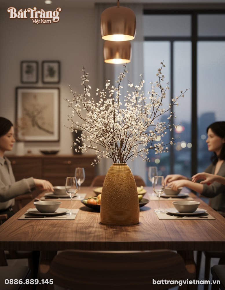Lọ hoa gốm B&aacute;t Tr&agrave;ng d&aacute;ng chu&ocirc;ng cao 48cm cắm h...