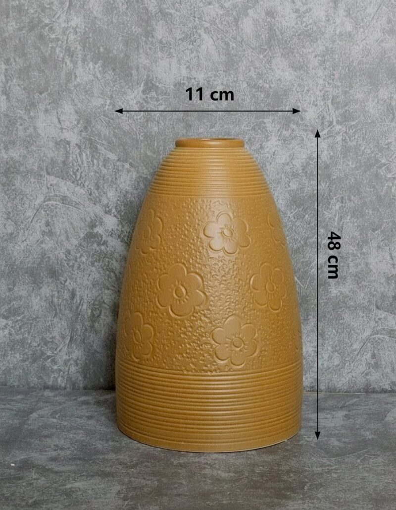 Kích thước Lọ hoa dáng chuông hoạ tiết hoa 5 cánh khắc nổi men nâu Bát Tràng BT_LH73