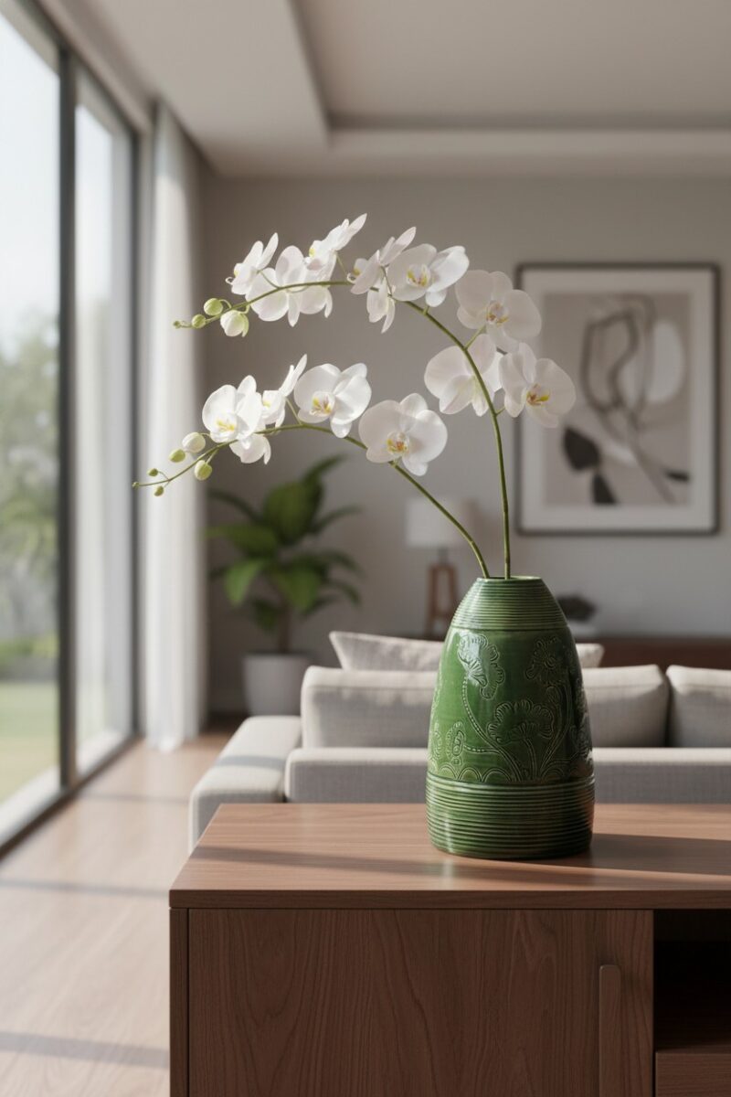 Lọ hoa dáng chuông gốm Bát Tràng xanh lục bảo c...