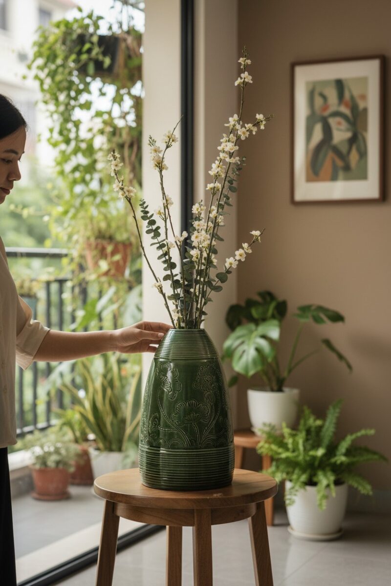 Một người phụ nữ Việt Nam nhẹ nhàng vuốt ve bề ...