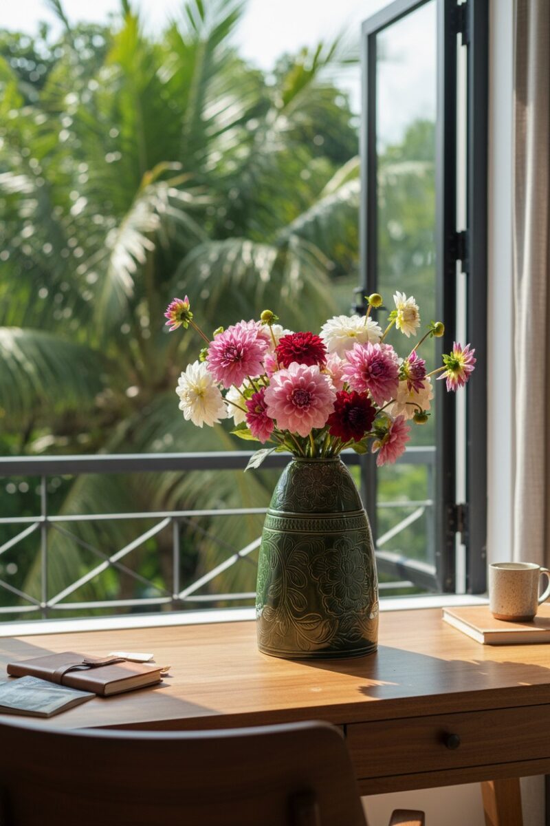 Lọ hoa gốm Bát Tràng dáng chuông xanh lục bảo 4...