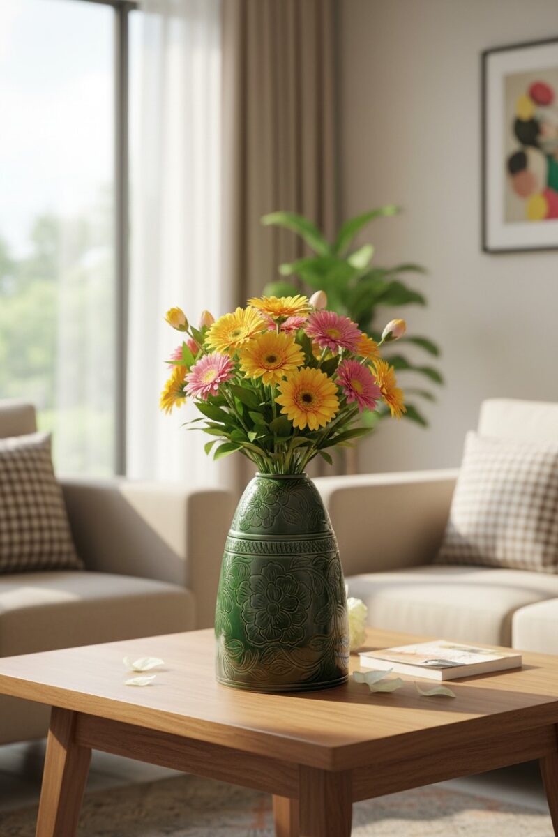 Lọ hoa gốm Bát Tràng dáng chuông xanh lục bảo 4...