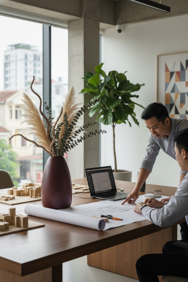 Lọ hoa gốm Bát Tràng dáng chuông cao 48cm với m...