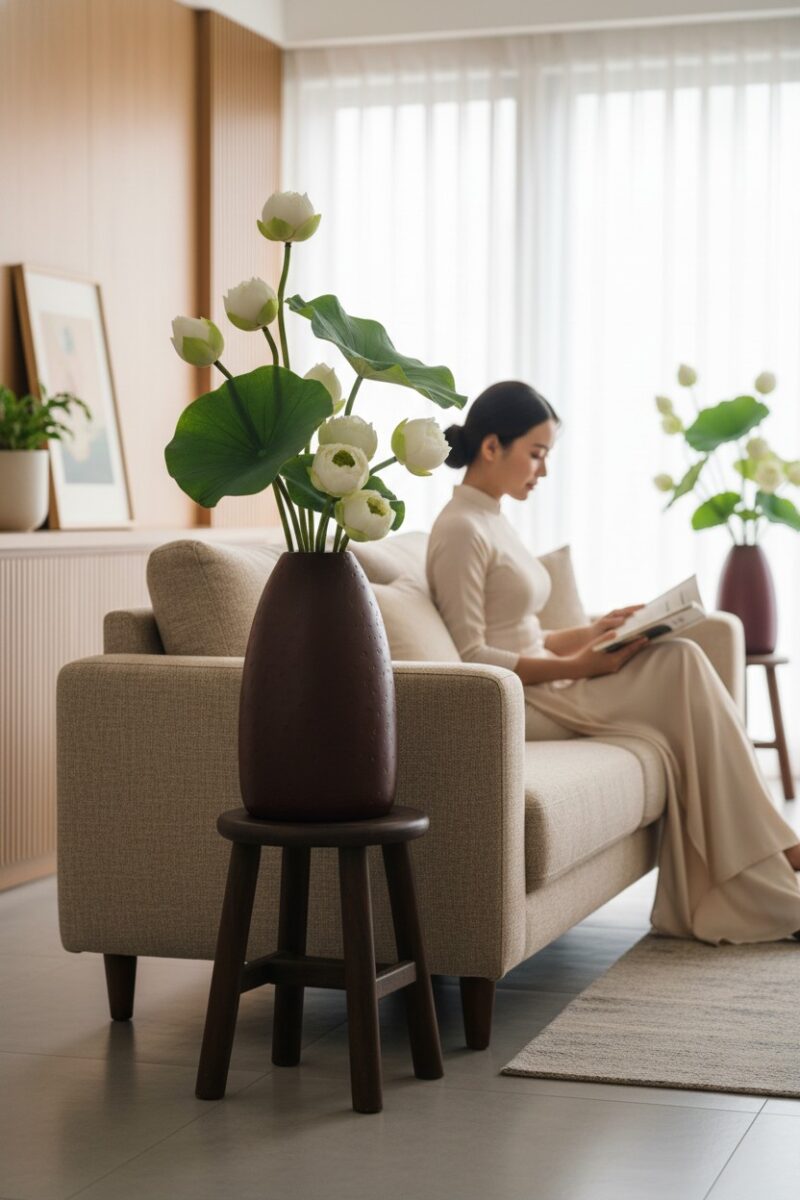 Lọ hoa gốm Bát Tràng dáng chuông men lì cao 48c...