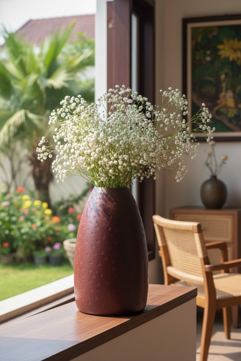 Một lọ hoa gốm Bát Tràng men nâu mận chín cao 4...