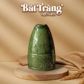 Lọ hoa dáng chuông hoạ tiết hoa sen men xanh lục bảo Bát Tràng BT_LH100