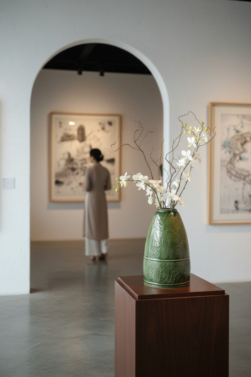 Cận cảnh lọ hoa gốm Bát Tràng men xanh ngọc cao... Cận cảnh lọ hoa gốm Bát Tràng men xanh ngọc cao...