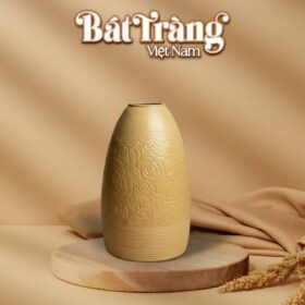 Lọ hoa dáng chuông hoạ tiết hoa văn men nâu be Bát Tràng BT-LH65