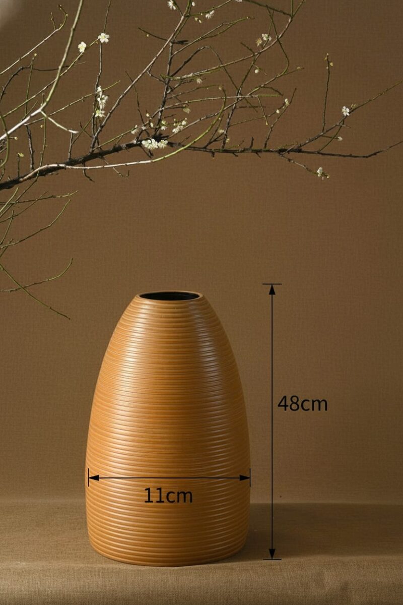 Kích thước Lọ hoa dáng chuông hoạ tiết kẻ ngang men nâu đất Bát Tràng BT_LH103