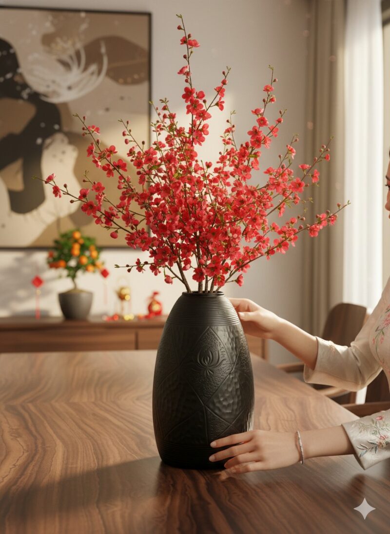 Cận cảnh một lọ hoa men đen Bát Tràng (cao 48cm...