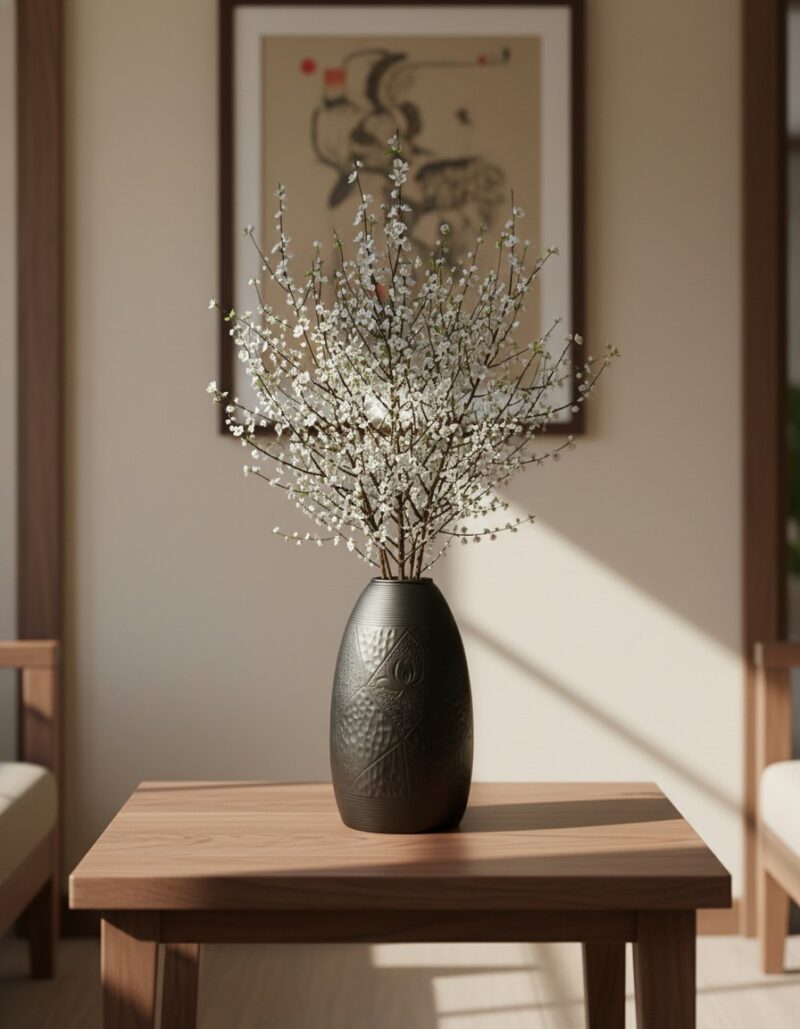 Lọ hoa sen men đen Bát Tràng (cao 48cm) nổi bật...